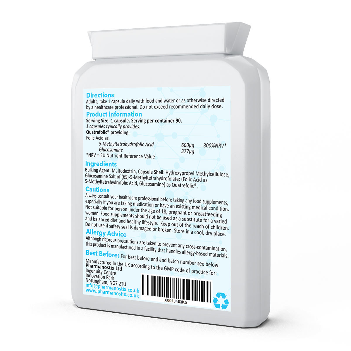 Folic Acid 600µg 90 Capsules as Quatrefolic Methyl Folate 5-MTHF Supplement