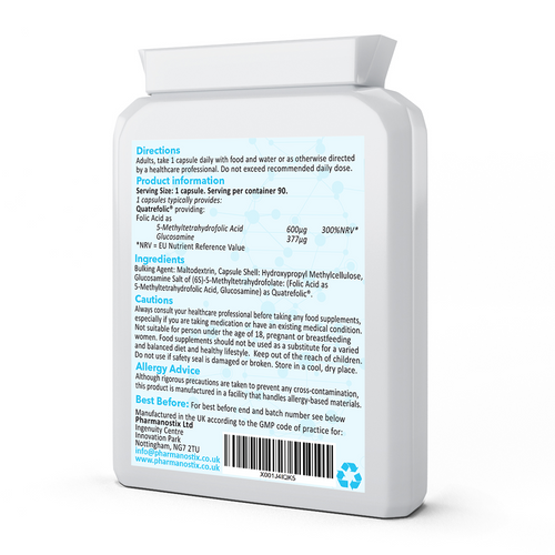 Folic Acid 600µg 90 Capsules as Quatrefolic Methyl Folate 5-MTHF Supplement