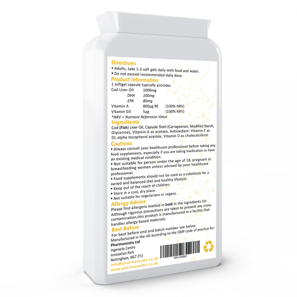 Cod Liver Oil Supplement (1000mg) - 90 Soft Gel Capsules