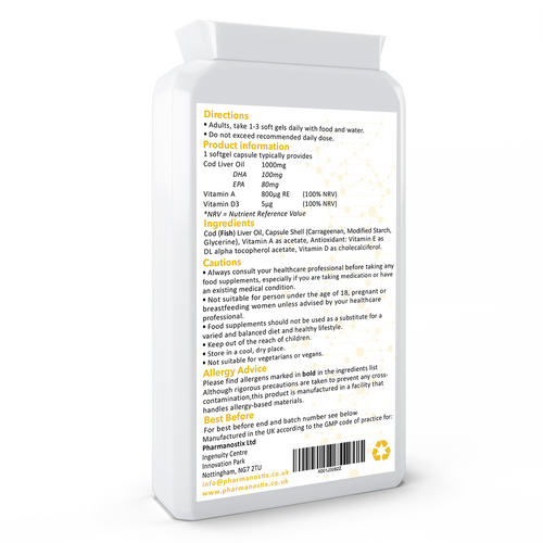 Cod Liver Oil Supplement (1000mg) - 90 Soft Gel Capsules